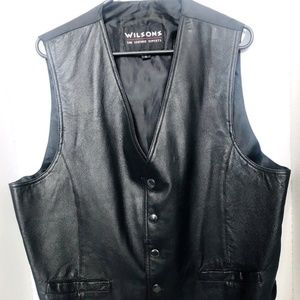 Mens Wilson Black Leather Vest Size XL Snap Front
